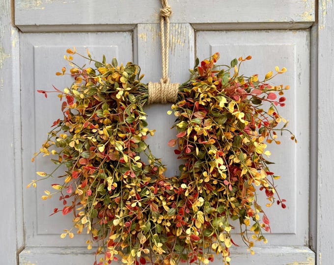 Fall Greenery Wreath, French Door Autumn Wreath, Thanksgiving Decor, Bog Vine Wreath, Fall Vine Wreath, Modern Door Wreath, Kitchen Cabinet