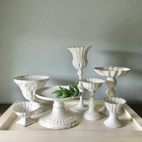 White Pedestal Candle Holder White Metal Vase Pillar Etsy