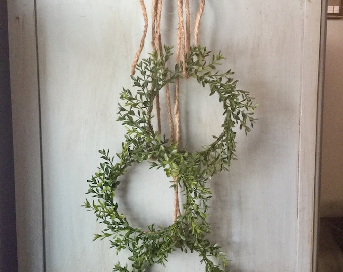 Set of 3 Mini Boxwood Wreaths, Artificial Candle Ring Decor