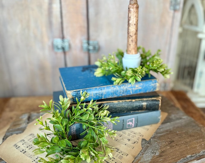 Set Spring Farmhouse Taper Candle Wreaths, Spring Boxwood Candle Wreath, Boxwood Taper Rings