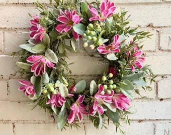 Summer Wreath, Wreath For Door, Front Door Wreath, Candle Wreath,  Wildflower, Floral Candle Wreath, Pink Summer Wreath, Mothers Day Wreath