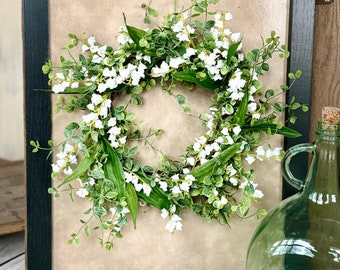 Lily of the Valley Flower Candle Wreath, Vintage Floral Farmhouse Candle Wreath, Kitchen Cabinets, White Wreath, Easter Decor