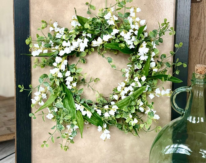 Lily of the Valley Flower Candle Wreath, Vintage Floral Farmhouse Candle Wreath, Kitchen Cabinets, White Wreath, Easter Decor