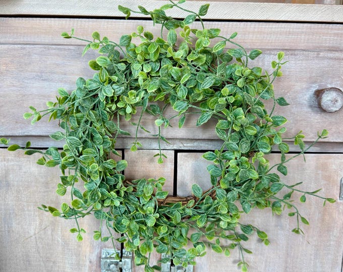 Spring Greenery Candle Wreath, Everyday Greenery Candle Wreath, Mini Centerpiece Wreath, Kitchen Cabinet Wreath 12-13” diameter