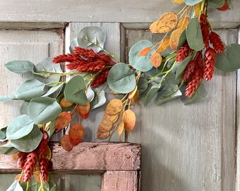 Fall Eucalyptus Garland, Fall Garland for Mantle, Farmhouse Harvest Decor, Fireplace Decor, Accent Decor,