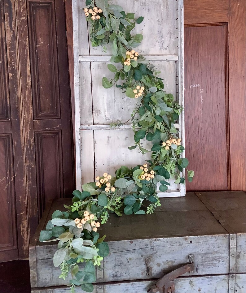 Lambs Ear and Eucalyptus Garland White Berry Garland Etsy