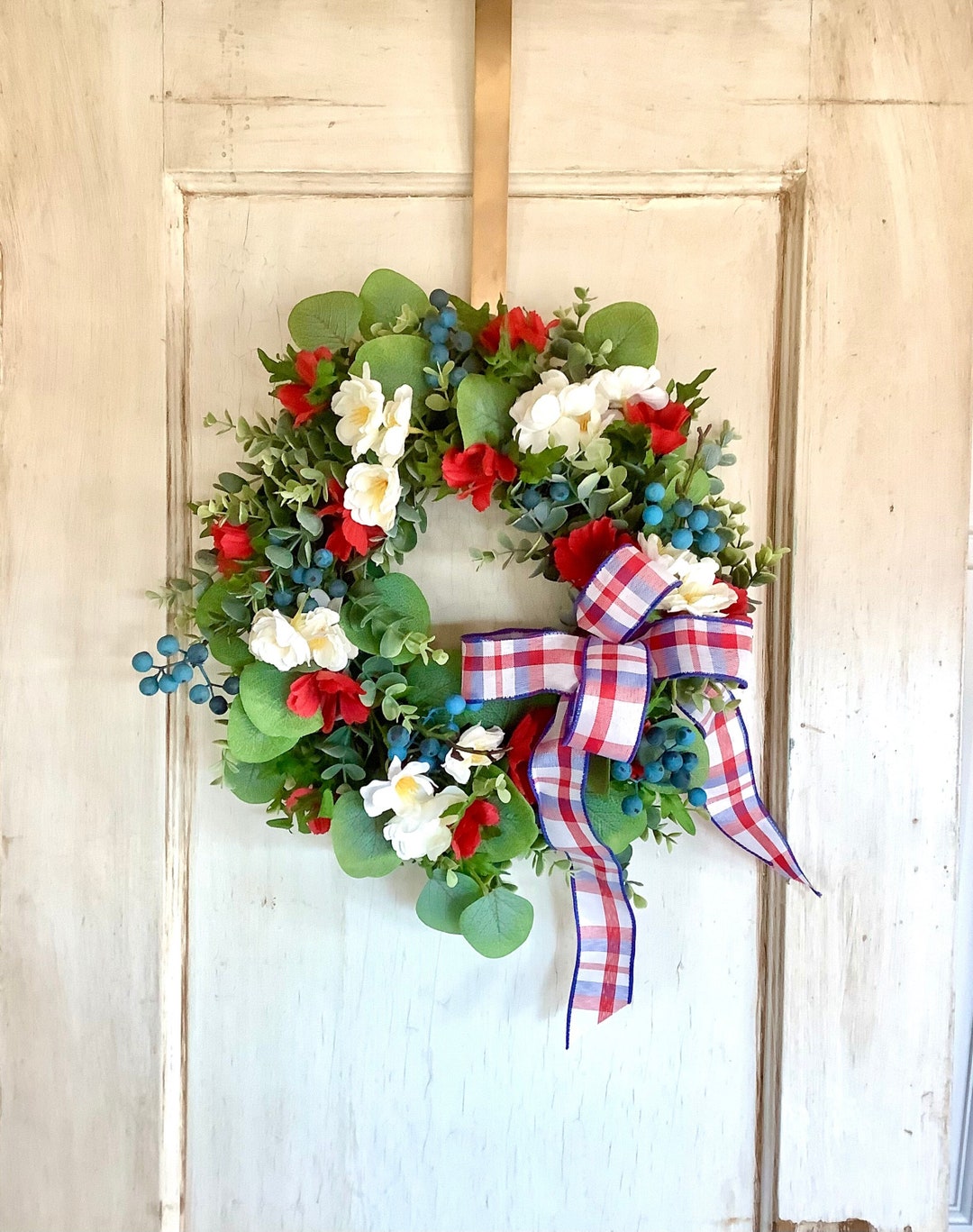 Patriotic Wreath for Front Door Red White Blue Patriotic Etsy