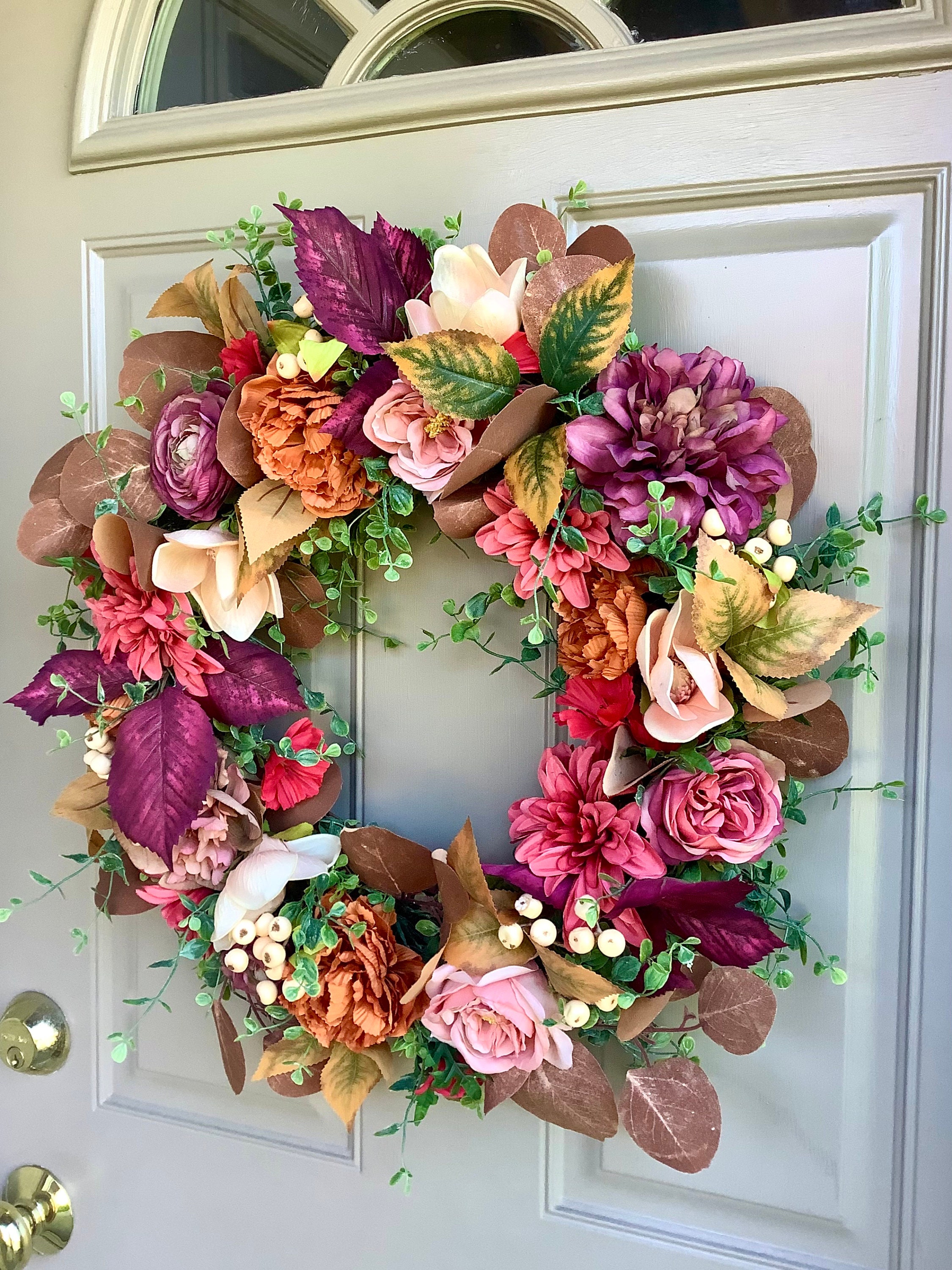 17.7 Inch Fall Wreaths for Front Door,Fall Year Round Wreath Door Wreaths  Outside, Floral and Seasonal Wreath, Artificial Decor Decorations for