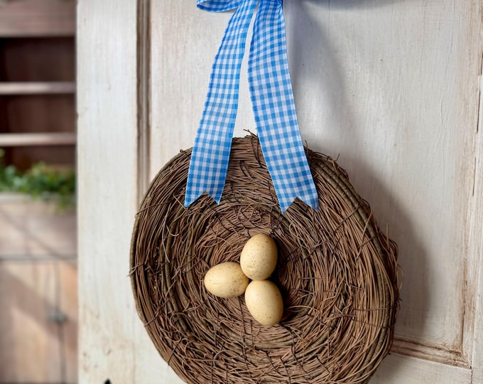 NEW 2025 Bird Nest Door Wreath, Spring Nest Wreath, Mothers Day Gift, Summer Decor, Pink Spring Decor, Wreath with Bird Nest