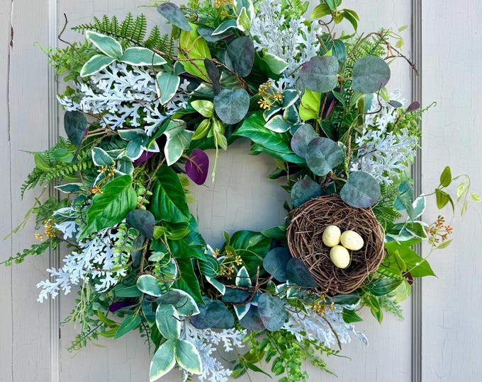 Summer Wreath, Nest Wreath, Fern Wreath, Summer Wreath, Greenery Summer Wreath, Wildflower Wreath, Bird Nest Decor