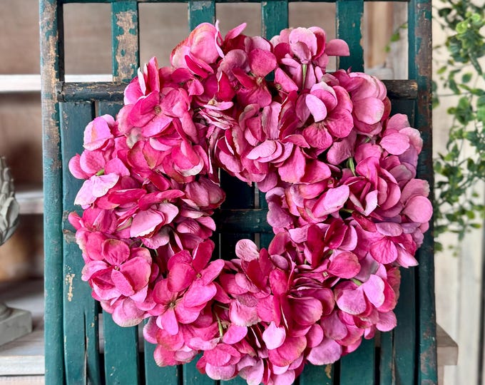 Pink Hydrangea Wreath, Mothers Day Wreath, Summer Wreath, Table Centerpiece Wreath, Hydrangea Decor Wreath