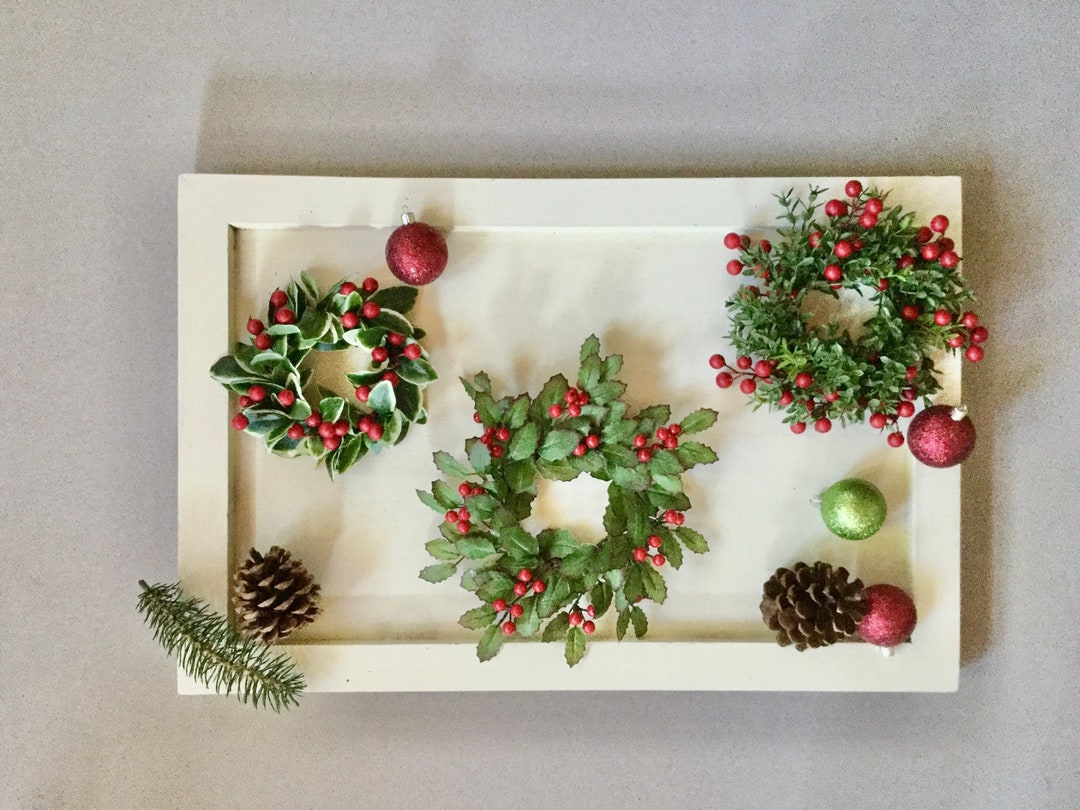 Christmas Candle Wreath Ring Holly Wreath Boxwood Berry Etsy