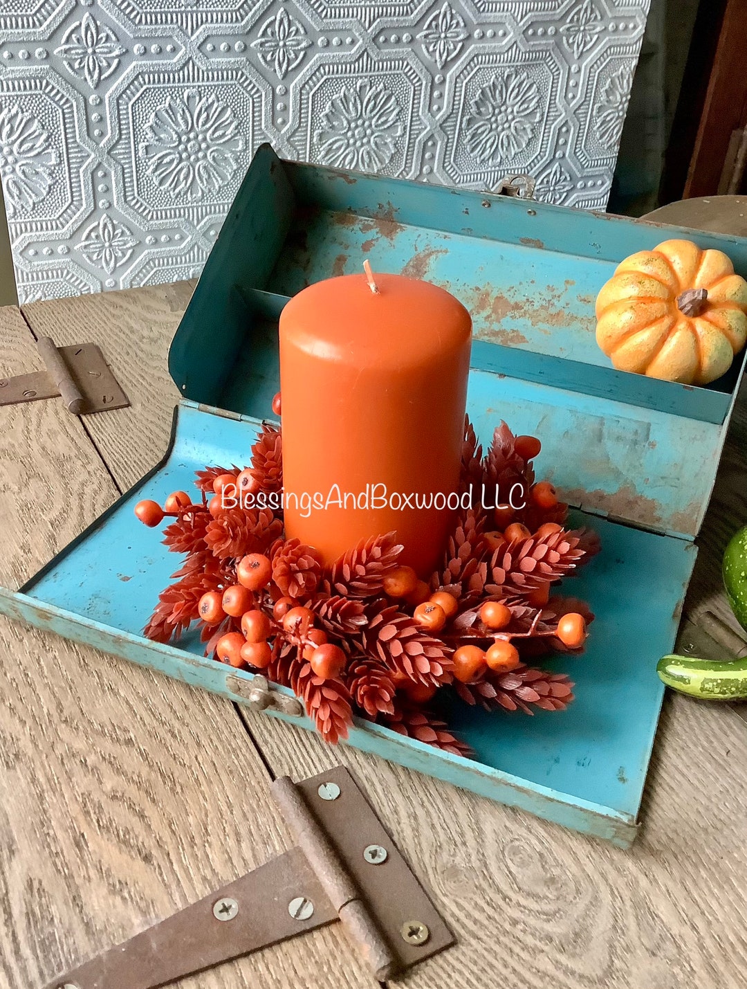Fall Candle Wreath Fall Berry Wreath Autumn Candle Ring Etsy