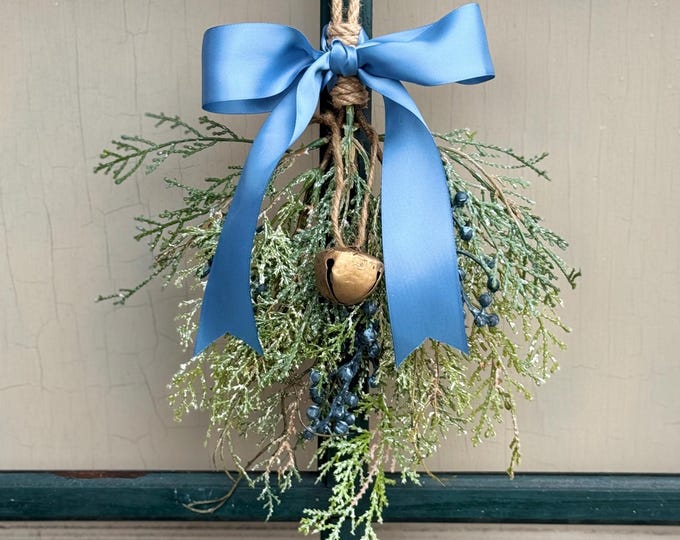 Mini Blue Juniper Swag, Winter Blue Juniper Chair Back Decor, Blue Mistletoe, Juniper Pine Swag, Kitchen Cabinet Decor