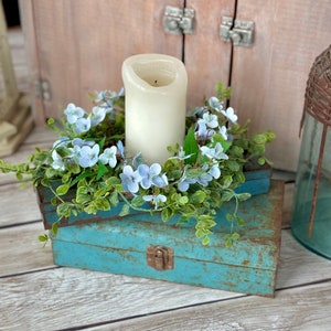 Blue Hydrangea Candle Wreath, Window Wreath, Kitchen Cabinets Wreath, Blue Hydrangea Decor,  Spring Wreath Ring, Summer Candle Wreath