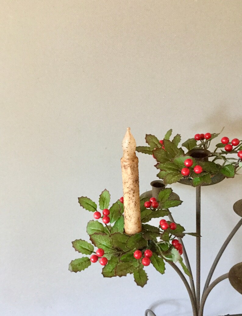 XS Holly Berry Christmas Taper Candle Wreath Christmas Holly Etsy