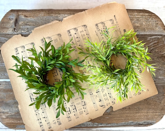 Set Spring Farmhouse Taper Candle Wreaths, Spring Boxwood Candle Wreath, Boxwood Taper Rings
