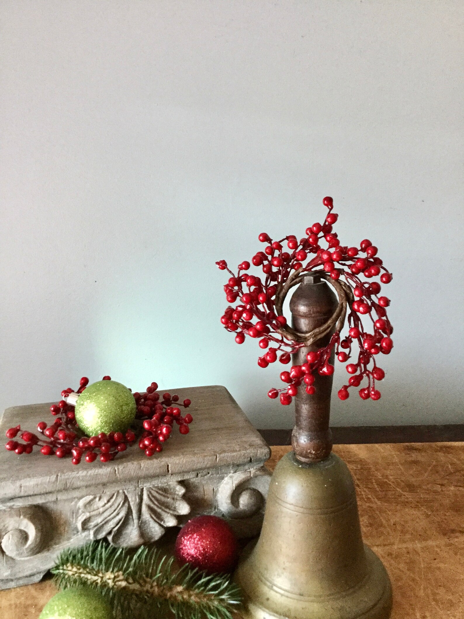 Set Red Berry Christmas Taper Candle Wreath Berry Candle Ring Etsy