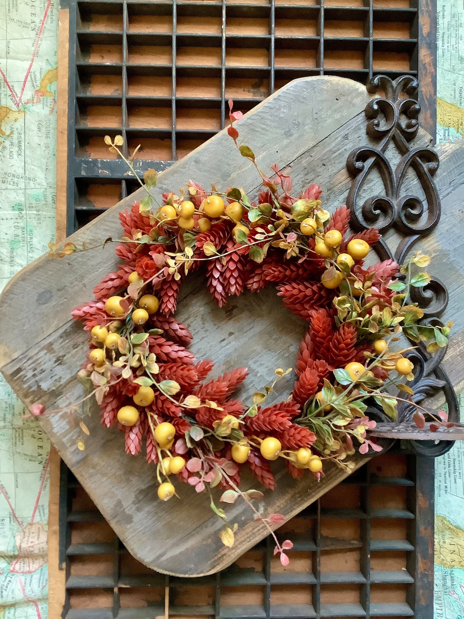 Fall Hops and Vine Wreath Fall Wreath Rusty Red Hops Wreath - Etsy