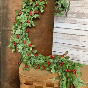 Handmade Christmas Holly Berry Garland | Christmas Holly Garland | Red and Green Garland | Christmas Mantle Garland