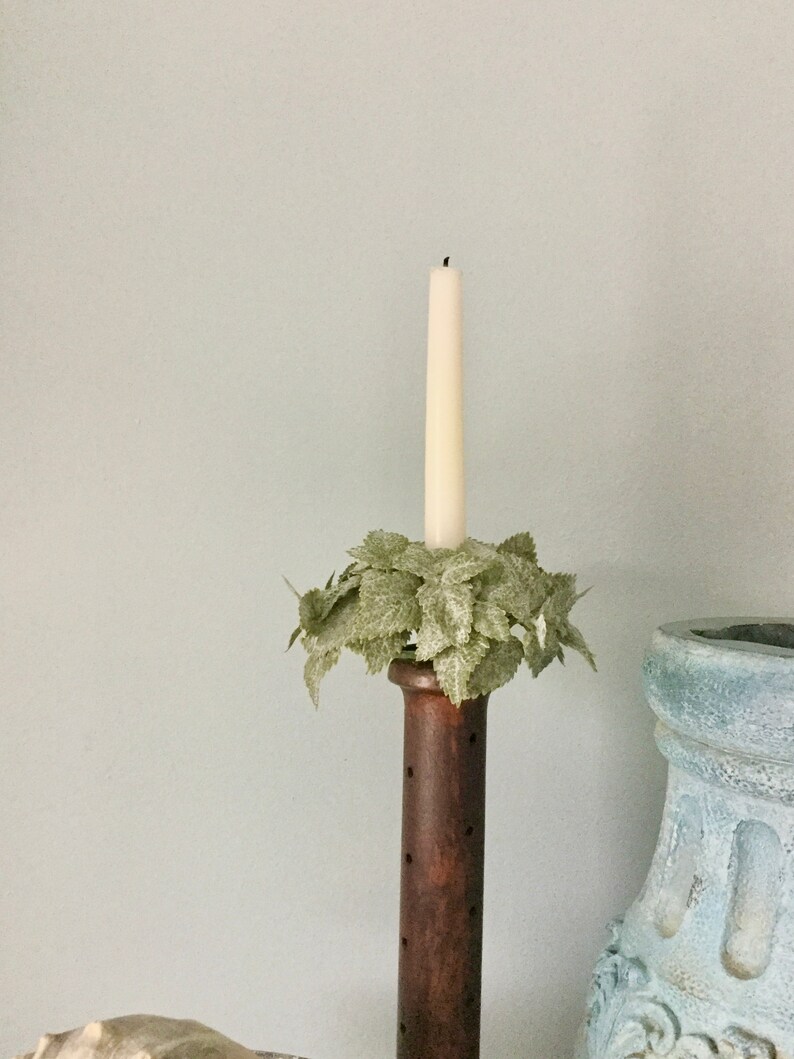 Pair 2 Tiny Taper Candle Ring Eucalyptus Candle Ring Etsy