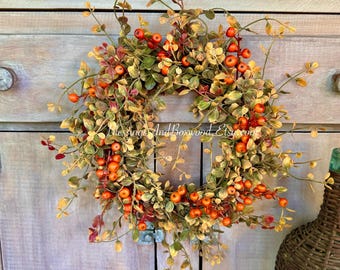 Fall Berry Wreath: Thanksgiving Table Centerpiece, Grapevine Base Accent Wreath