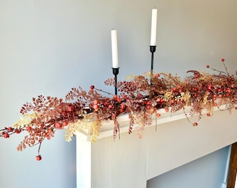 Handcrafted Fall Garland with Pumpkins and Berries, Farmhouse Autumn Decor