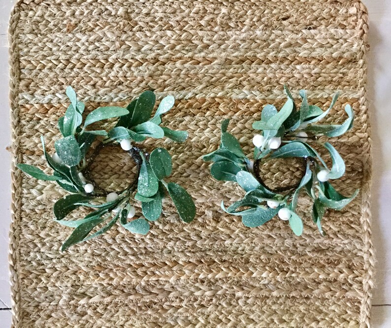 Set Christmas Taper Candle Wreath Berry Candle Ring Wreath Etsy