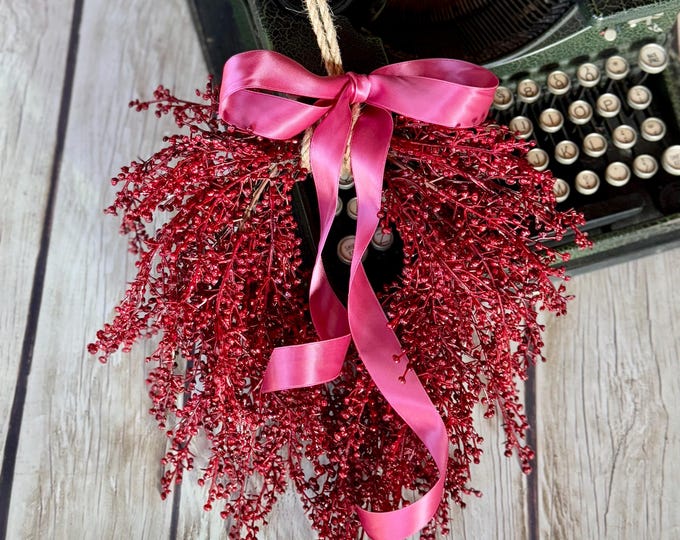 Red Heart Wreath, Red Berry Valentines Wreath, Valentines Kitchen Cabinet Wreath, Red Pink Wreath, Pink Heart Wreath, Valentines Day Gift