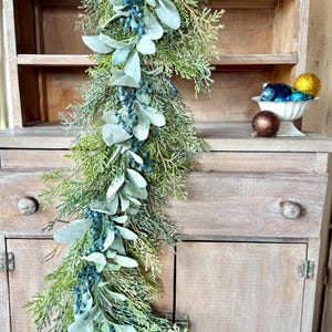 Winter Blue Juniper Garland, Cedar Garland, Blue Winter Garland, Christmas Cedar Garland, Fireplace Mantle Decor, Blue Christmas