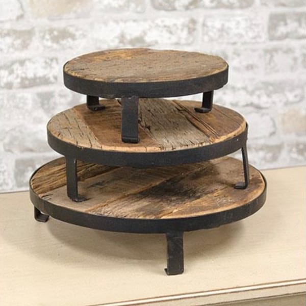 Recycled Wood Riser, Plant Stand, Wood Cake Stand, Indoor Plant Stand,Blessings And Boxwood