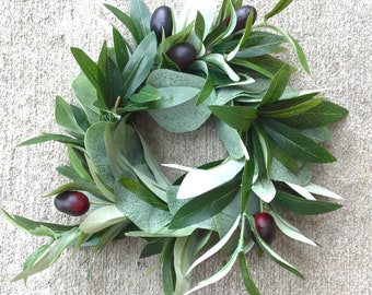 Olive Leaf Wreath, Olive Wedding Wreath, Farmhouse Olive Decor, Olive Candle Wreath, Olive Candle Ring, Olive Decor