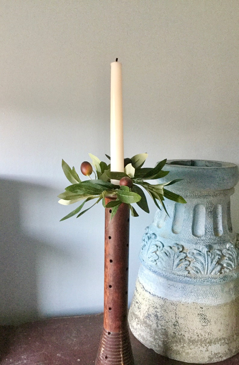 2 Pc Olive Leaf Taper Candle Wreath Taper Candle Ring Wreath Etsy