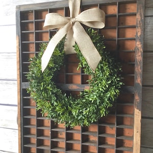 Artificial Boxwood Wreath, Boxwood Wreath with Bow, Window Wreath image 3