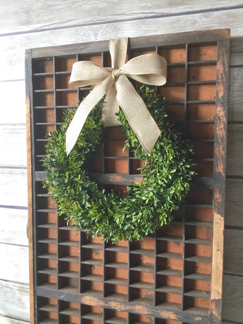 Artificial Boxwood Wreath, Boxwood Wreath with Bow, Window Wreath image 3