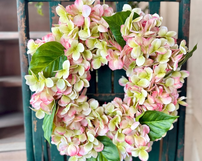 Pink Hydrangea Wreath, Summer Table Centerpiece Wreath, Mothers Day Wreath, Summer Wreath, Pink Floral Decor, Farmhouse Cottage Decor