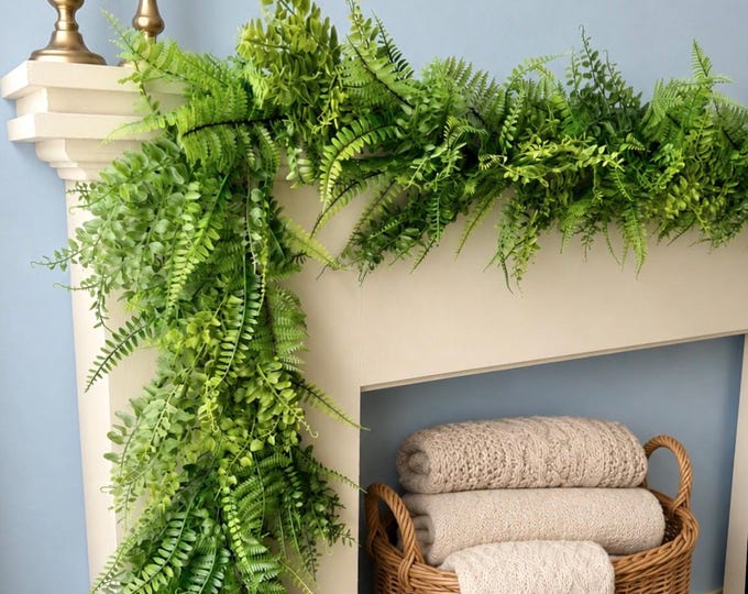 Fern Garland, Summer Garland, Garland for Mantle, Fireplace Decor, Spring Garland, Greenery Garland, Modern Farmhouse, Country Rustic