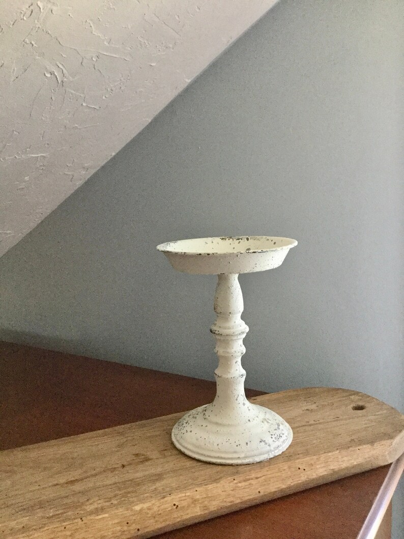 White Metal Candle Holder White Candle Pedestal Farmhouse Etsy