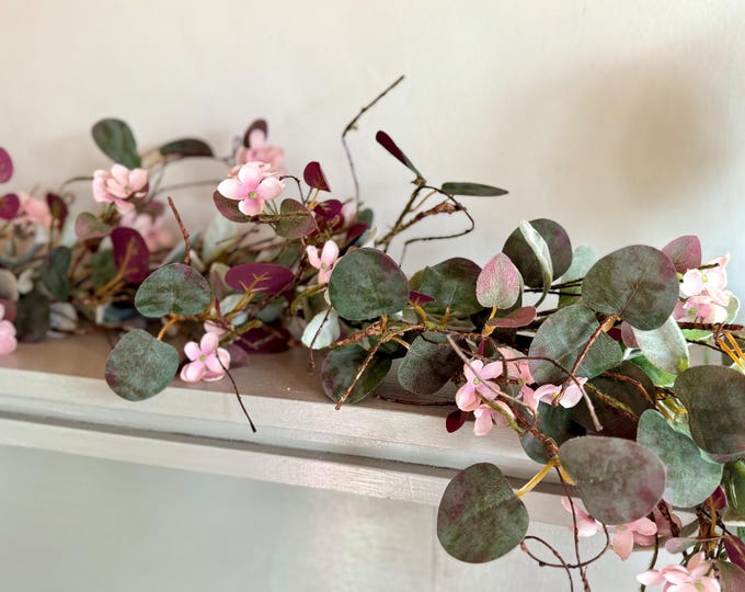 Pink Eucalyptus Garland, Purple Summer Garland, Pink Summer Garland, Pink Lambs Ear Garland, Spring Garland,