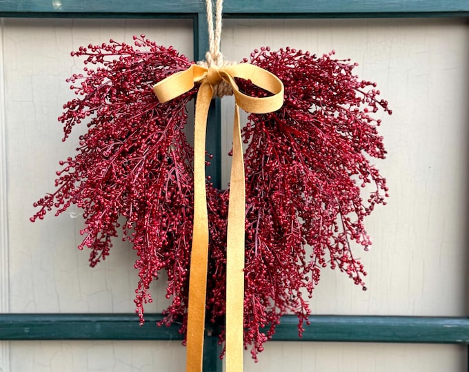 Red Berry Valentines Wreath, Window Wreath, Kitchen Cabinet Wreath, Valentines Decor,
