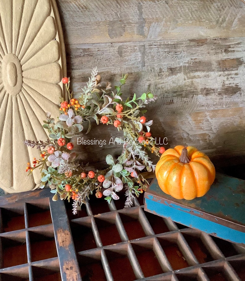 Pumpkin Berry Candle Wreath, Fall Pumpkin Wreath, Thanksgiving Candle Wreath, Orange Berry Wreath image 10