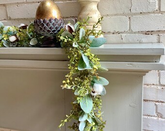 Lambs Ear Garland, Cotton Garland for Mantle, Fall Farmhouse Garland, Summer Garland, Wedding Decor, Greenery Garland