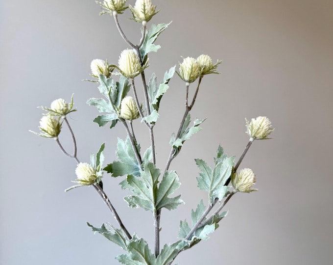 Artificial White Thistle Stem, Floral Centerpiece Stems for Vase, DIY Wreath Supply,