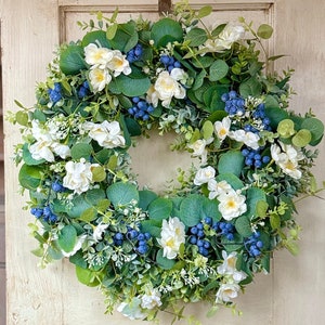 BEST SELLER Blueberry Summer Wreath, Floral Spring Wreaths, Farmhouse Wreath, Wildflower, Front Door Decor