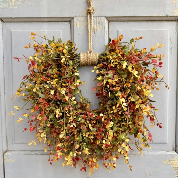 Fall Greenery Wreath, French Door Autumn Wreath, Thanksgiving Decor, Bog Vine Wreath, Fall Vine Wreath, Modern Door Wreath, Kitchen Cabinet