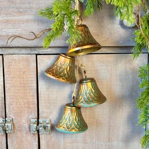 Hanging Christmas Bells, Gold Christmas Bells, Large Bells for Mantle, Porch Bells, Hanging Bells, Christmas Door Bells