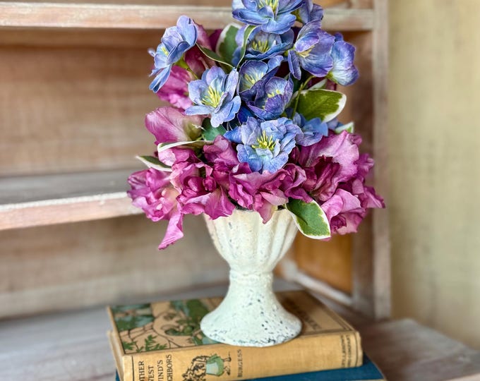 Purple Blue Arrangement, French Country Decor, Summer Arrangement, Nursing Home Decor, Summer Blue Decor, Garden Party Table, SweetPea