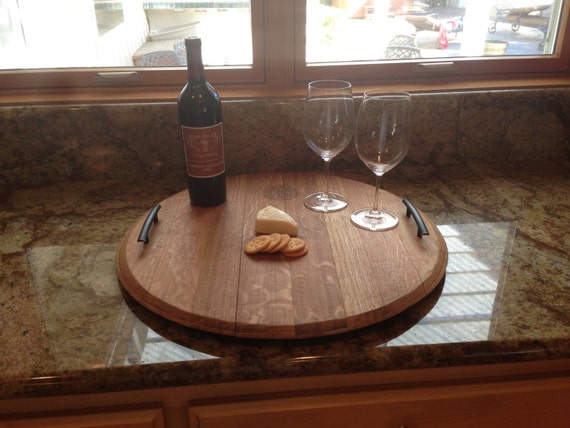 Wine barrel top srving tray.