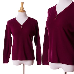 Camiseta térmica vintage de los 90, color burdeos, de algodón, marca L.L. Bean, talla mediana.