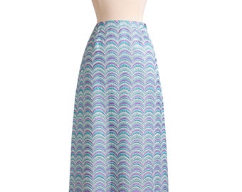 CLEARANCE SALE Vintage 1960s Maxi Skirt, Metallic Blue 60s Brocade Skirt size X-Small